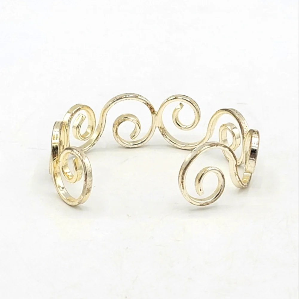 Best Silver tone Scroll Coil Curl Curlicue Whorl Spiral Cuff Bangle Bracelet Vtg - Picture 3 of 6
